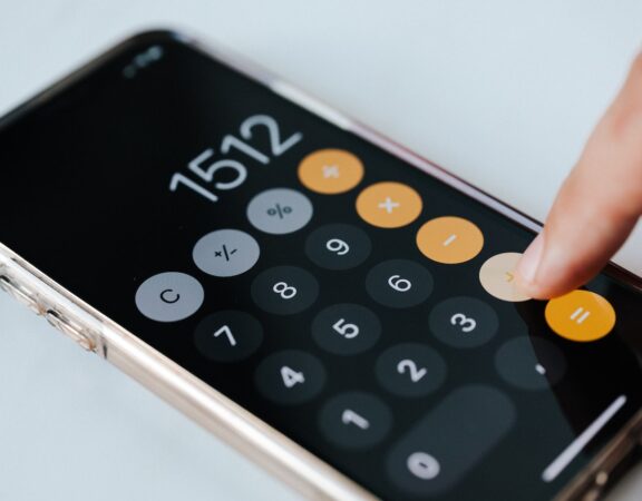 Photograph of the calculator app on an iPhone