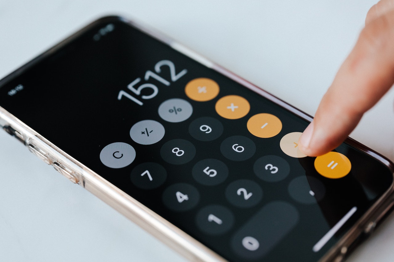 Photograph of the calculator app on an iPhone