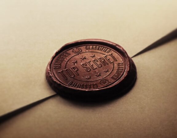 Wax seal on an envelope that reads "Top Secret"